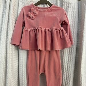Baby Girl Mud Pie Pink Ribbed Velour Set Size 9-12 Months